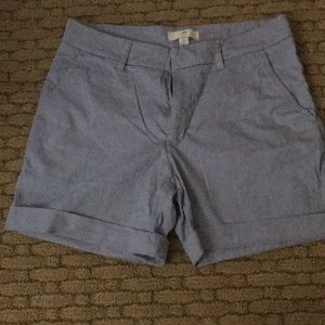 High rise, midi length linen shorts